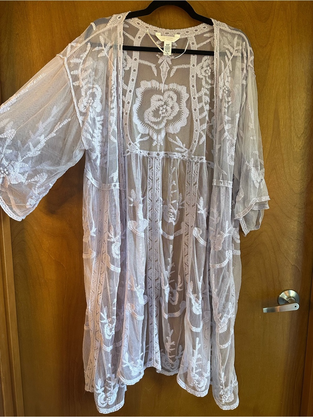 Sheer Floral Embroidered Kimono in Light Lavender